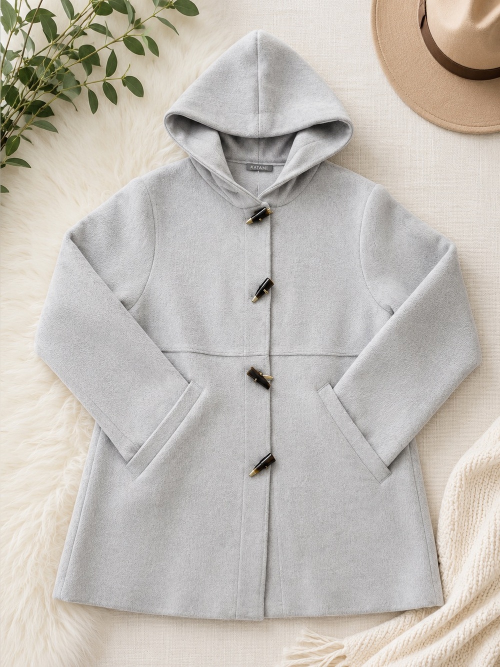 KATAMI Light Grey Hooded Toggle Coat